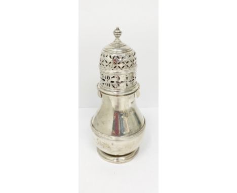 MISCELLANEOUS ENGLISH SILVER comprising: a George V caster, in George I style with reeded girdle and bayonet fitting pierced 