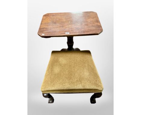 A 19th century mahogany tripod occasional table and footstool on claw & ball feet 