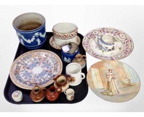 A Wedgwood Jasperware planter, together with a similar preserve pot, other late-19th century and later ceramics.