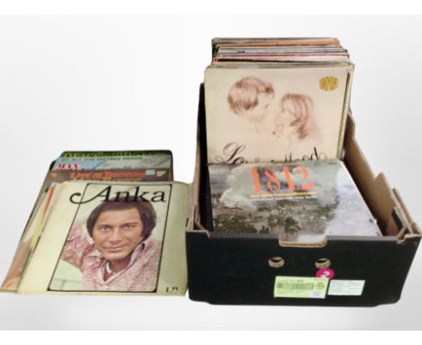 A box of assorted vinyl LP records, mixed titles, compilations, etc., together with a Silver Reed typewriter in box.