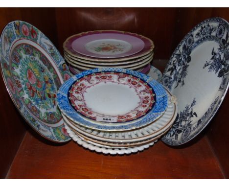 A Shelf of 19th Century and Later Plates and Two Blush Ivory Bowls. €30-50