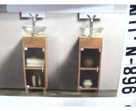 A Modern Solid Wood Vanity Unit with a glass basin,  taps and accessories,  brand new in box (1). €100-150