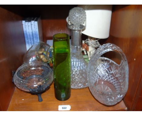 A Crystal Basket, Glass Decanter & Other Glass, a Figural Table Lamp, along with a selection of 'Unlimited Wealth DVD's. €20-