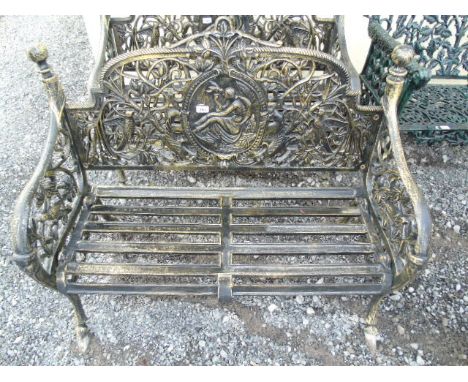 A Cast Iron Garden Bench with plaque depicting a reclining lady to the back. €300-400