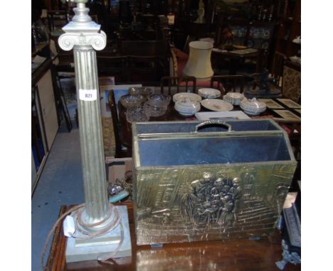 A Brass Table Lamp with Corinthian columnar support on a square stepped base. 53cm high. €100-200