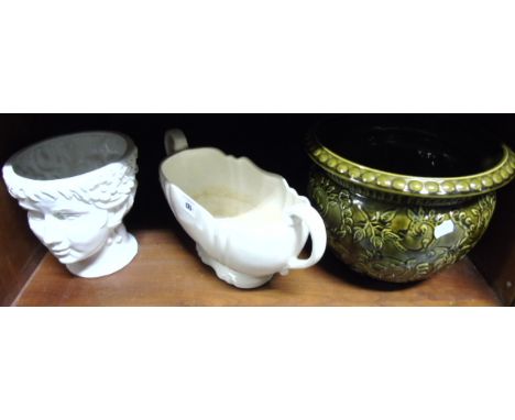 A Double Faced White Pot, together with a Green Jardiniere & Planter (3). €25-35
