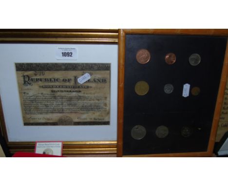 A Mainly Irish Framed Coin Collection Irish & English (9 pieces) together with A Bloody Sunday Commemorative Print Copy and A