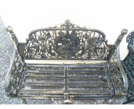 A Cast Iron Garden Bench, with plaque depicting a reclining lady to back. €300-400