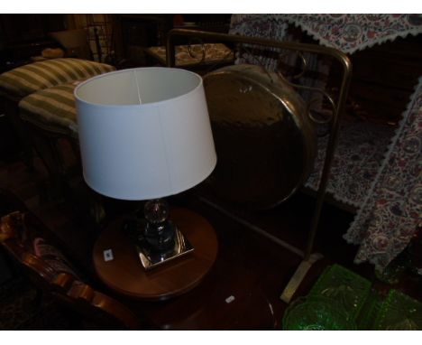 A Brass Dinner Gong. 60cm in height. & A Mahogany Lazy Susie, Table Lamp & Mirror. (4) €40-60