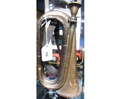 A Vintage Copper Bugle with Brass Mouthpiece & Leather Strap, stamped indistinctly Au. *o*son, 1905, also F8 and 23. €40-80