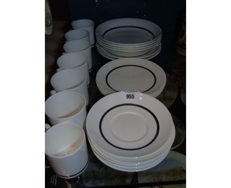 A Susie Cooper Design Coffee Service Wedgwood in the 'Charisma Pattern' to include 7 mugs, 6 saucers, 6 plates (4+2), 4 bowls