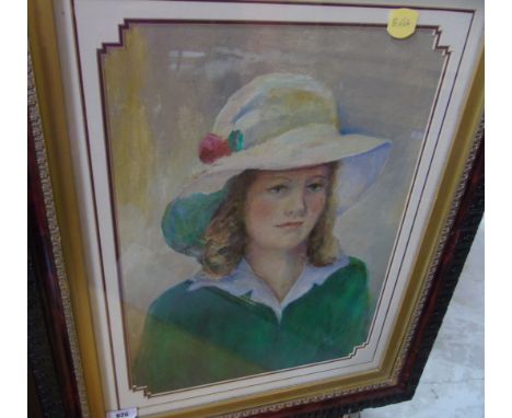 A Portrait Oil on Canvas of a Young Girl with Hat, 41 x 32cm.