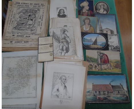 A Selection of Miniature Watercolours, Three Maps of Ireland (J. Barnett). Also with a Large Collection of Wexford, Kilkenny 