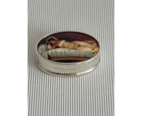 Silver enamel nude pill box 