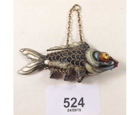 A Chinese enamel and white metal articulated Koi carp pendant