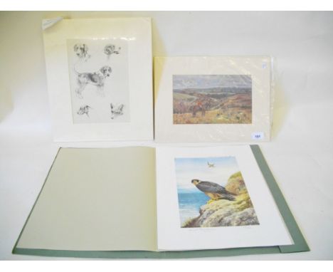 An album of four prints after Thorburn printed in 1985 and two hunting prints unframed