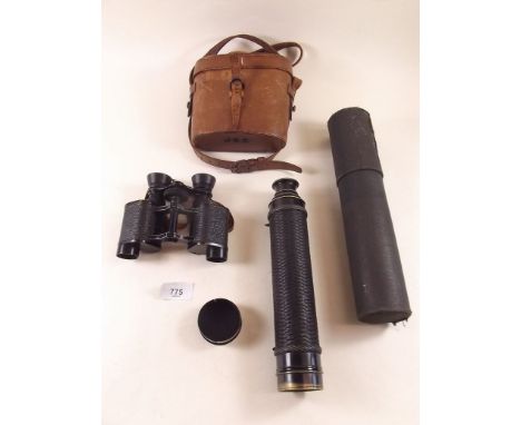 A pair of sporting binoculars by Dixey & Sons and a telescope