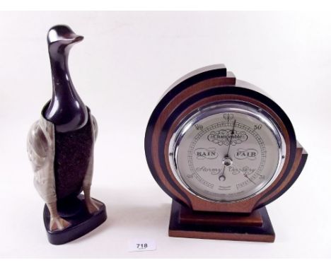 A Short & Mason barometer and a vintage duck clothes brush