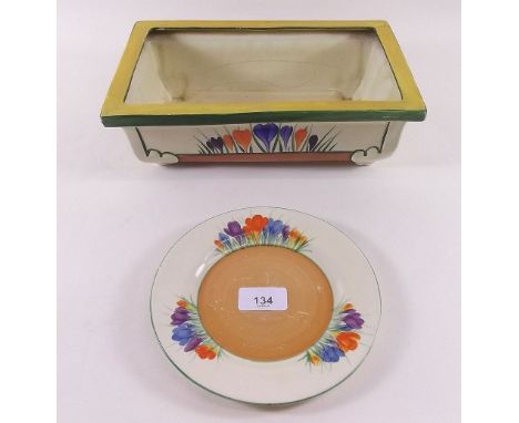 A Clarice Cliff 'Crocus' bulb plater a/f and a similar small plate