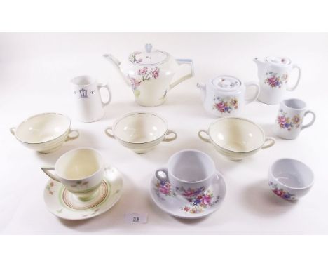 A Royal Tudor teapot, three Clarrice Cliff dishes and a bachelor tea set