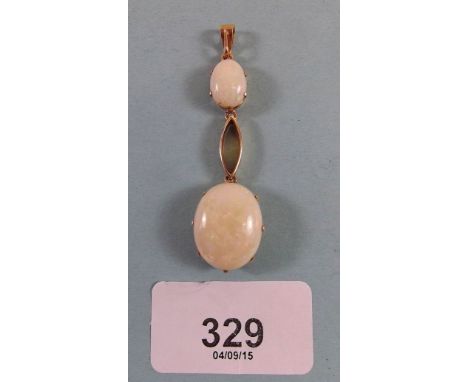 A 15ct gold double drop opal pendant