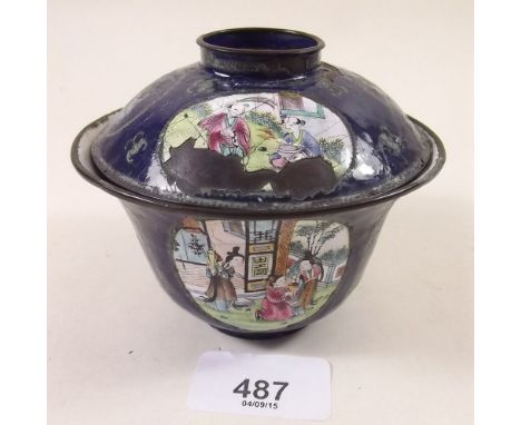 A Chinese 18th century enamel pot and cover - a/f