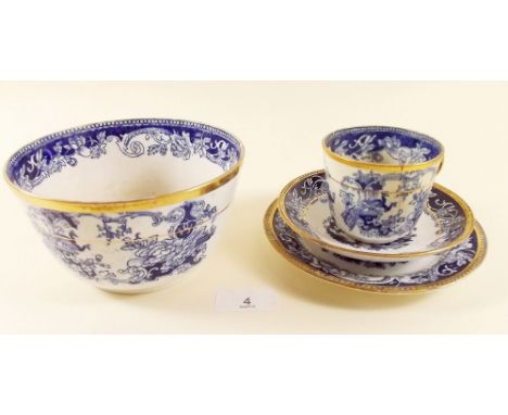 A Victorian blue and gilt teaset comprising: ten cups and twelve saucers, sugar and nine tea plates