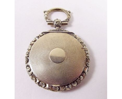 A gold front and back pendant viniagrette, with engine turned decoration and scrollwork border