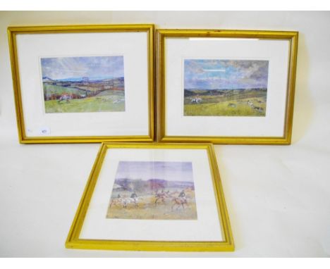 A pair of hunting prints 17 x 24cm and one other 