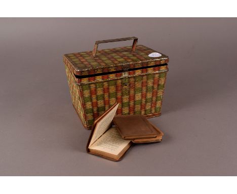 A vintage Huntley & Palmer's picnic hamper biscuit tin, containing a quantity of small books (parcel) 