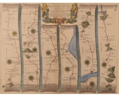 After John Ogilby, late 17th century strip map of The Continuation of ye Extended Road from Barnstable to Truro from the "Bri
