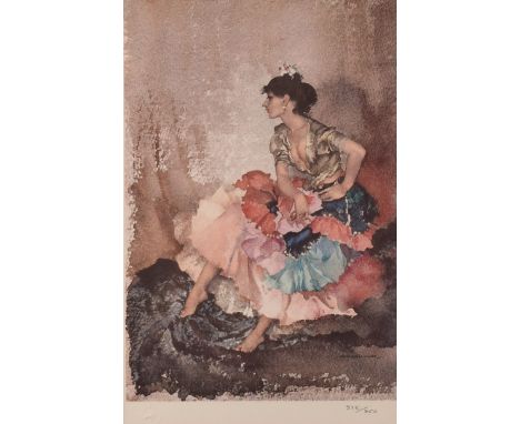 A Russell Flint print, Limited edition print  575/850 ( in pencil) ,with blind stamp, of seated Spanish Lady, 31cm x 20cm, fr