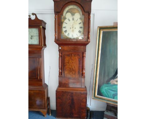 An 18th century mahogany north country longcase clock, with eight day movement operating the rolling moon dial with subsidiar