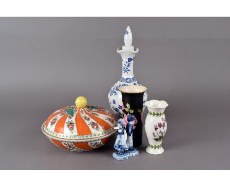 Mixed Ceramics, including Royal Copenhagen Boy and Geese figural group,  Wedgwood green Jasperware, vase and cover, Ironstone