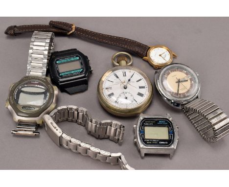 An early 20th century pocket watch, marked Jackson's Marvel, glass damaged, together with a vintage gents Timex watch and fou