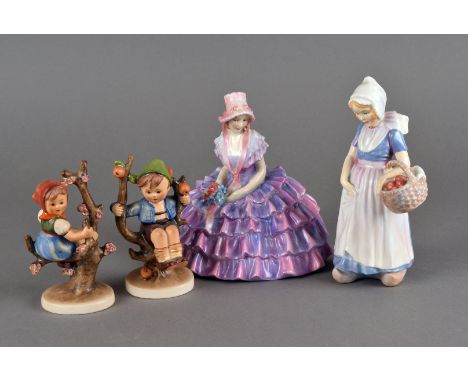 Two Royal Doulton porcelain figures, one entitled 'Annette' HN1471, the other 'Chloe' HN1479, together with a pair of Hummel 