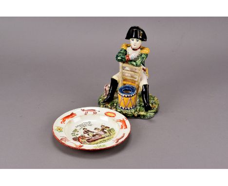 An early 19th century transfer printed pearlware child's feeding bowl, having raised animals to rim and well decorated with s