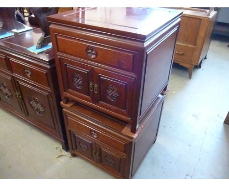 A pair of Chinese hardwood table cabinets, having single drawer above cupboard, 56cm H 