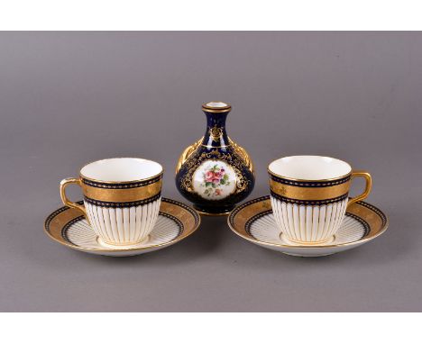 A collection of Ridgeway style porcelain, in navy blue including plates, sucrie, coffee cans and saucers together with Minton