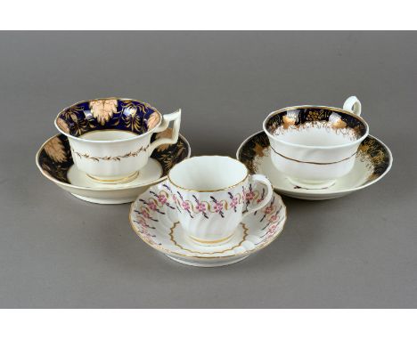 A Collection of Cabinet Cups and Saucers, inc Early Worcester/Caughley (trio), Copeland, Hammersley and others, Qty. 