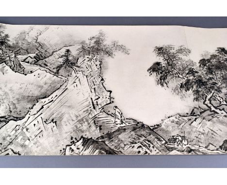 A Chinese printed scroll depicting a landscape, in original presentation case (2) 