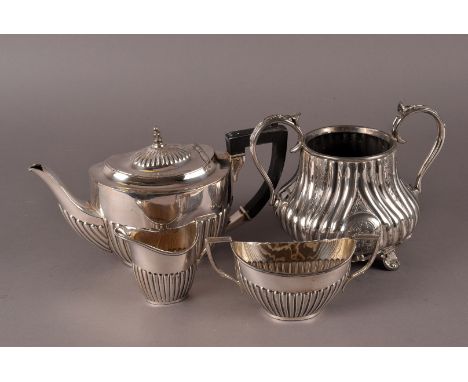 A small collection of silver plated items, including an Edward VII small tankard, a four piece tea set by William Hutton & So