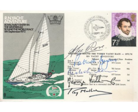 Alec Rose, Patrick Bryans, Malcolm Skene, George Vallings and Ray Mullender Signed R. N. Yatch Adventure 8th Sept 1973 FDC. B