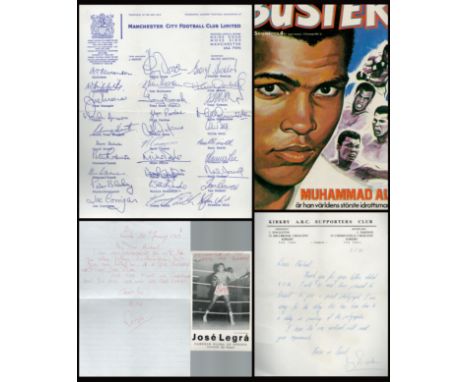 Sports Signed and unsigned Collection includes Manchester City Football Team Sheet, Kirby A. B. C. Supporters Club President 