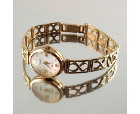 Rotary, a lady's 9ct gold Elite wrist watch, quartz movement, with mother-of-pearl dial, hallmarks for London, box and papers
