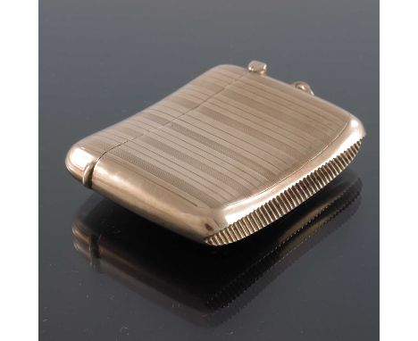 A George V 9ct gold vesta case, hip fitting with engine turned Regency stripe design, maker's mark for Collingwood &amp; Son,