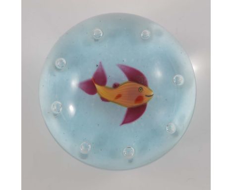 Paul Ysart, orange fish with pink fins floating over a light ground, with eight controlled bubbles to the edge, signed H vers