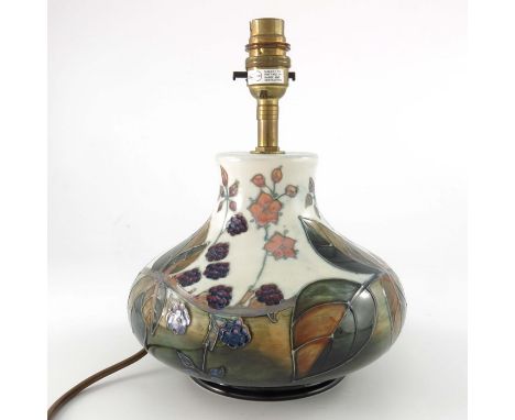 Sally Tuffin for Moorcroft, a Bramble lamp base, circa 1990, squat baluster form, impressed marks 27cm high including fitting