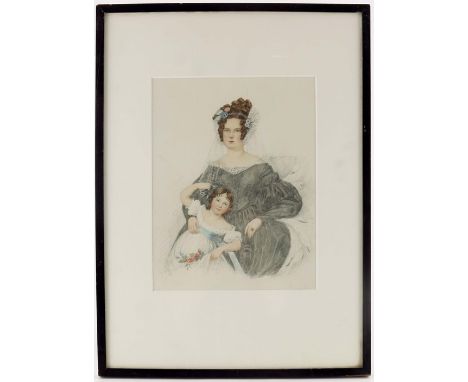 British School (mid 19th century), Portrait of Mrs Moore and her Daughter, watercolour, 22cm x 17cm, framed, note: family his