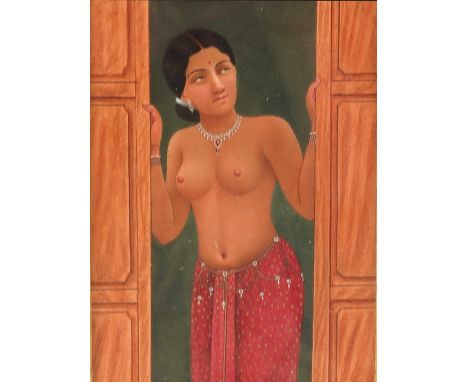 Indian School (19th Century), Portrait of a Semi Nude Woman, gouache, 15cm x 11cm, framed